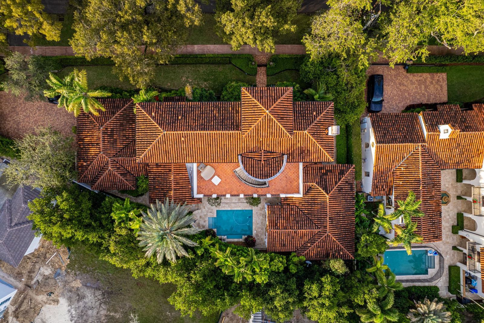 Aerial view of a South Florida home with a pool